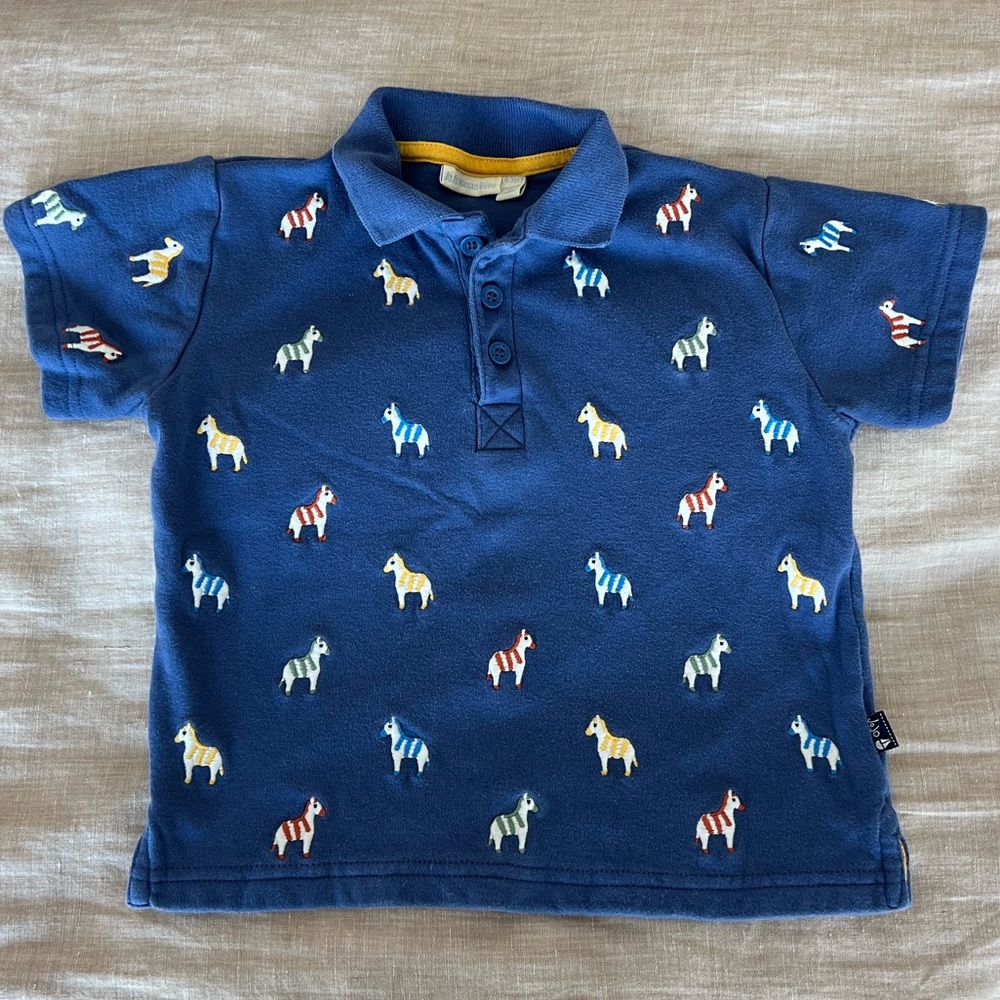 JoJo Maman Bebe Embroidered Blue Zebra Polo Shirt